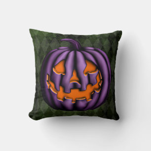 Coussin Halloween violet Citrouille Grunge vert