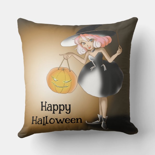 Coussin Halloween Whimsical Funny sorcier personnalisé (Verso)