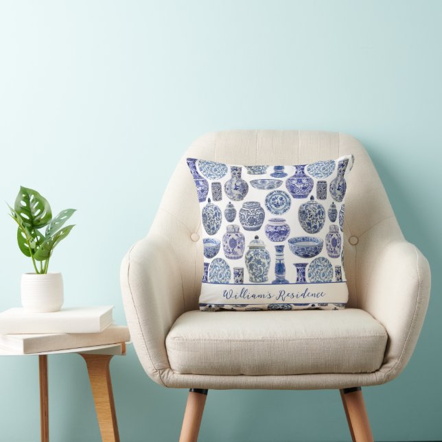 Coussin Hamptons Chinoiserie Ginger Jars Patternes (Chaise)