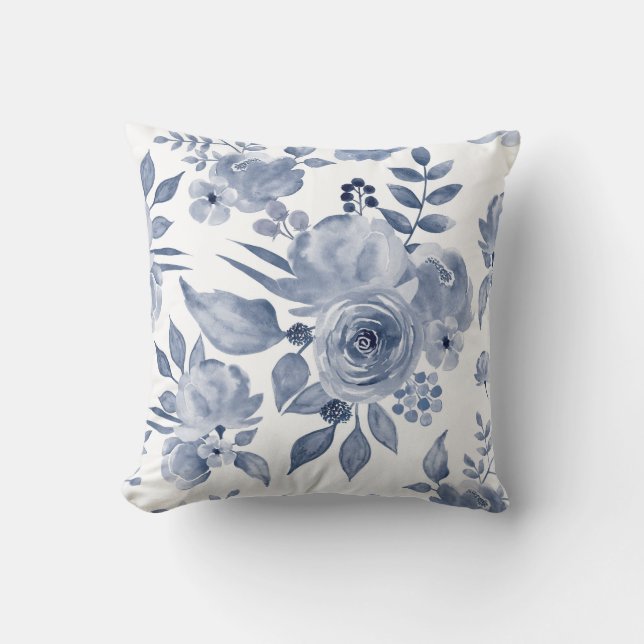 Coussin Hamptons Style Floral Cushion Navy Bleu (Recto)