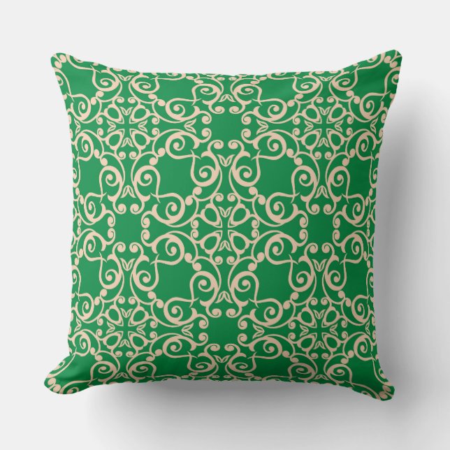 Coussin Hamptons verts neutres en or Abstrait moderne (Recto)