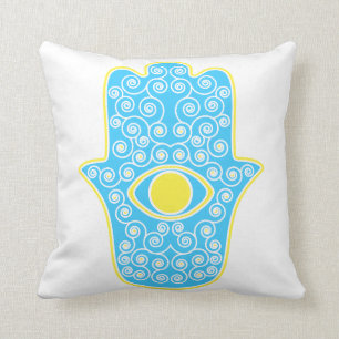 Coussin Hamsa-Main turquoise jaune de Miriam-Main de