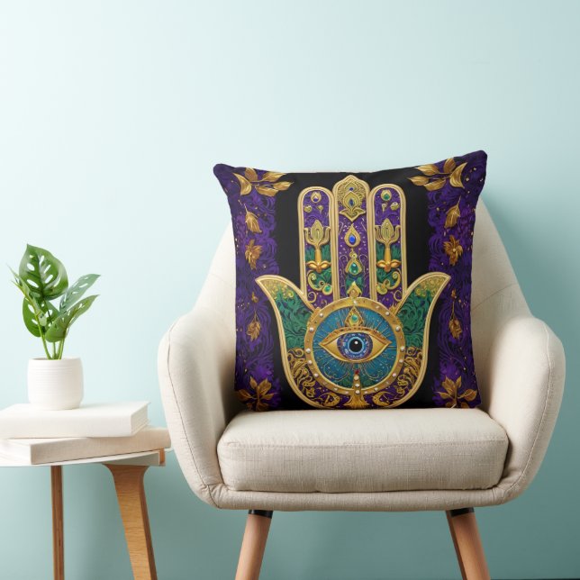Coussin Hamsa Troisième Œil Orné Or (Chaise)