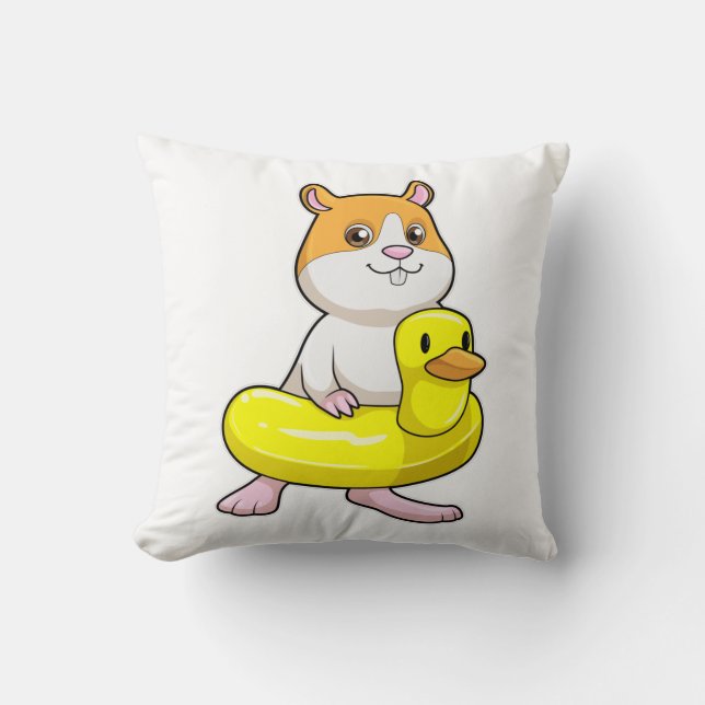 Coussin Hamster à la plage avec canard comme anneau de nag (Recto)