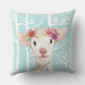 Coussin Happy Animal avec Fleurs en Bleu Forêt-Mouton (Verso)