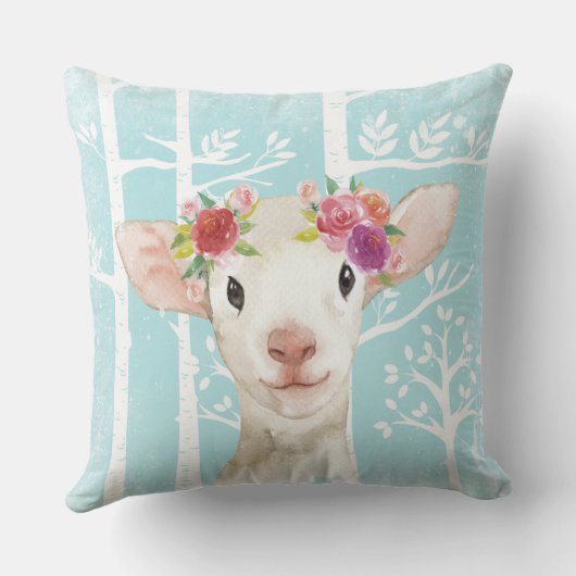 Coussin Happy Animal avec Fleurs en Bleu Forêt-Mouton (Verso)