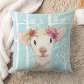 Coussin Happy Animal avec Fleurs en Bleu Forêt-Mouton (Couverture)