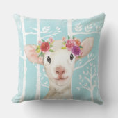 Coussin Happy Animal avec Fleurs en Bleu Forêt-Mouton (Recto)