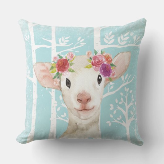 Coussin Happy Animal avec Fleurs en Bleu Forêt-Mouton (Recto)