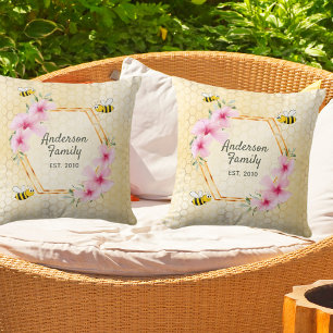 Coussin Happy Bumble abeilles jaune nom de famille