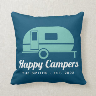 Coussin Happy Campers Camping Turquoise de la Marine
