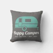 Coussin Happy Campers Camping Turquoise gris (Recto)
