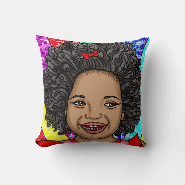 Coussin Happy Curls Pop Art Laughl Girl (Recto)