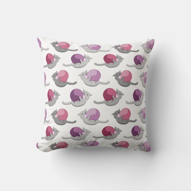 Coussin Happy Cute Cats Playing with Balls Pattern (Recto)