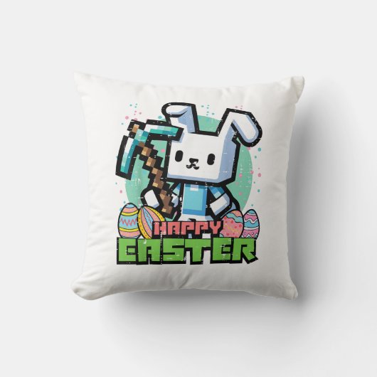Coussin Happy Easter Bunny Pixel Game Gaming Gamer Boys Ki (Recto)