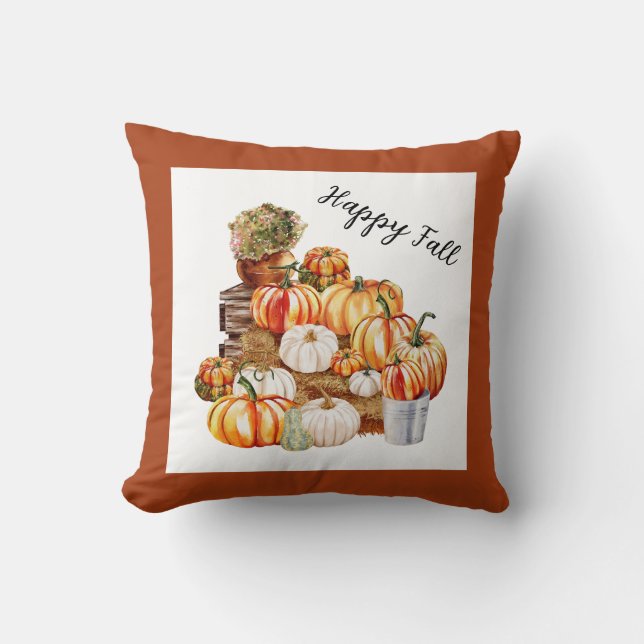 Coussin Happy Fall Farmhouse Citrouilles (Recto)