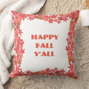 Coussin Happy Fall Y’all Watercolor Peach Maple Feuilles