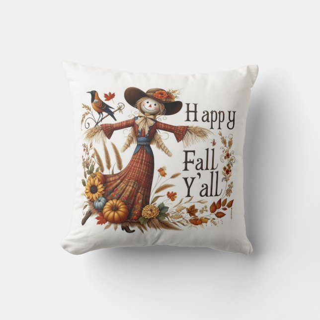 Coussin Happy Fall Ya'll migre Scarecrow et le feuillage d (Recto)