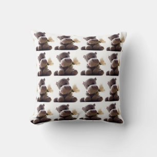 Coussin Happy Grey Hippo tenant Daisy, mignonne Love Photo