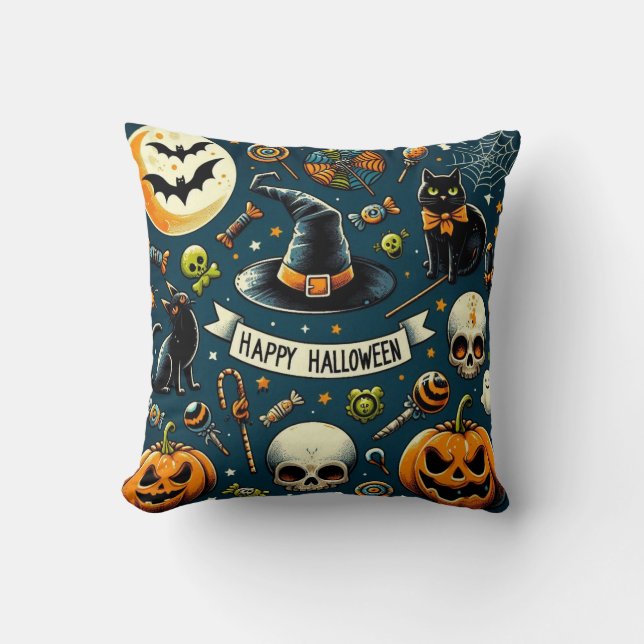 Coussin Happy Halloween amusant et Éffrayant (Recto)