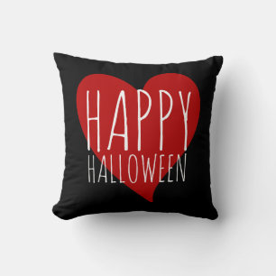 Coussin Happy Halloween avec Coeur Rouge Gris et Noir