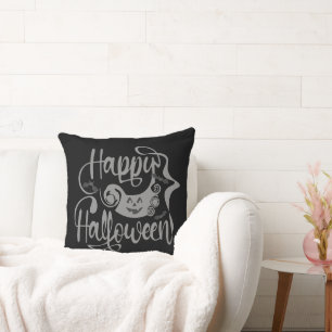 Coussin Happy Halloween chauves-souris Jack-o'-lantern