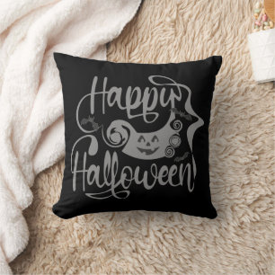 Coussin Happy Halloween chauves-souris Jack-o'-lantern