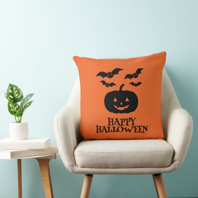 Coussin Happy Halloween Citrouille Bat Minimal (Chaise)