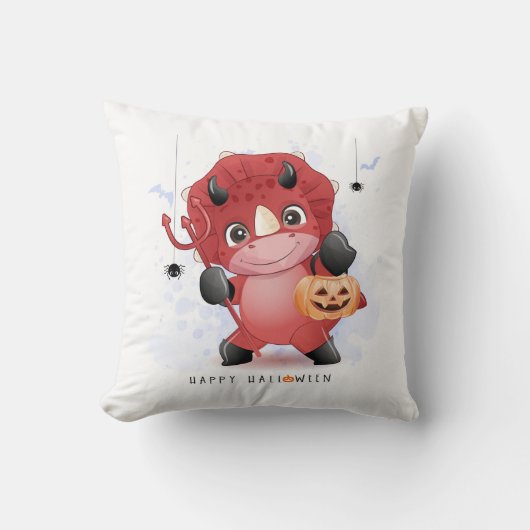 Coussin Happy Halloween Cute Dinosaur Citrouille Spider Ba (Recto)