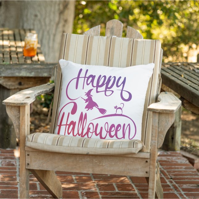 Coussin Happy Halloween dégradé volant sorcière chat (Chaise)
