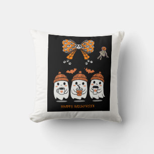 Coussin Happy Halloween – fantômes café mignons