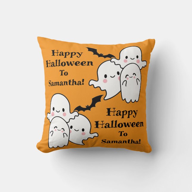 Coussin Happy Halloween Ghost Bat Orange (Recto)