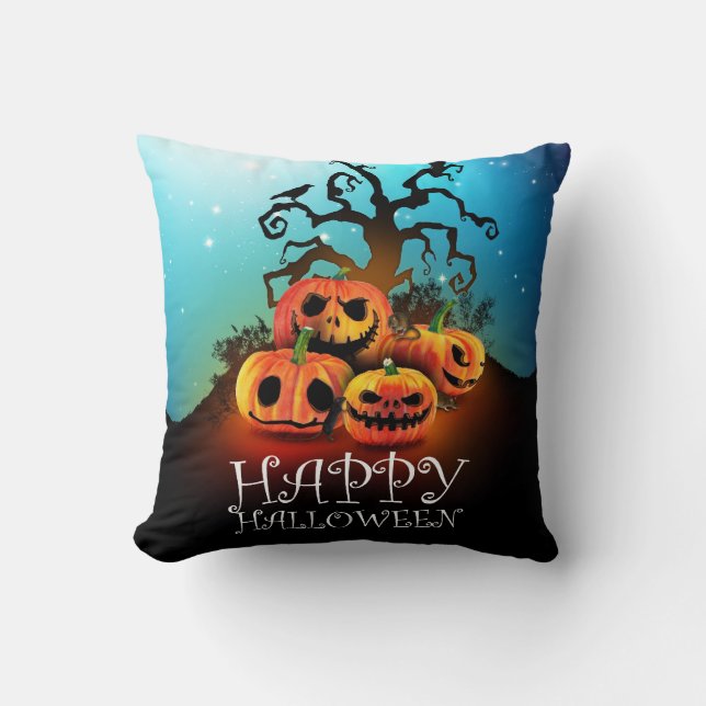 Coussin Happy Halloween ! Pumpkins under à creepy tree ! (Recto)