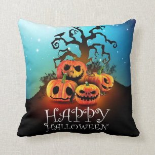 Coussin Happy Halloween ! Pumpkins under à creepy tree !