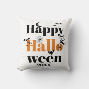Coussin Happy Halloween typographie avec éléments vintages