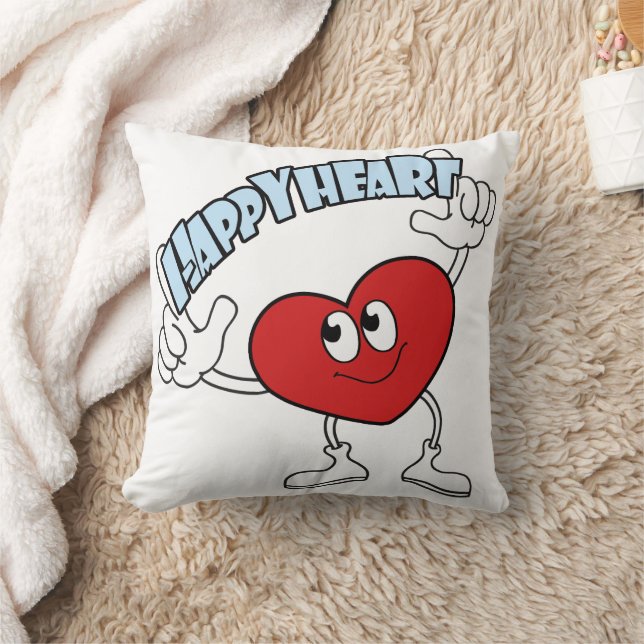 Coussin Happy Heart Throw Pillow – Cute Cartoon Design (Couverture)