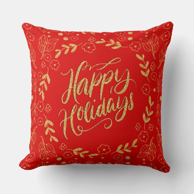 Coussin Happy Holiday Typography Gold Parties scintillant  (Recto)