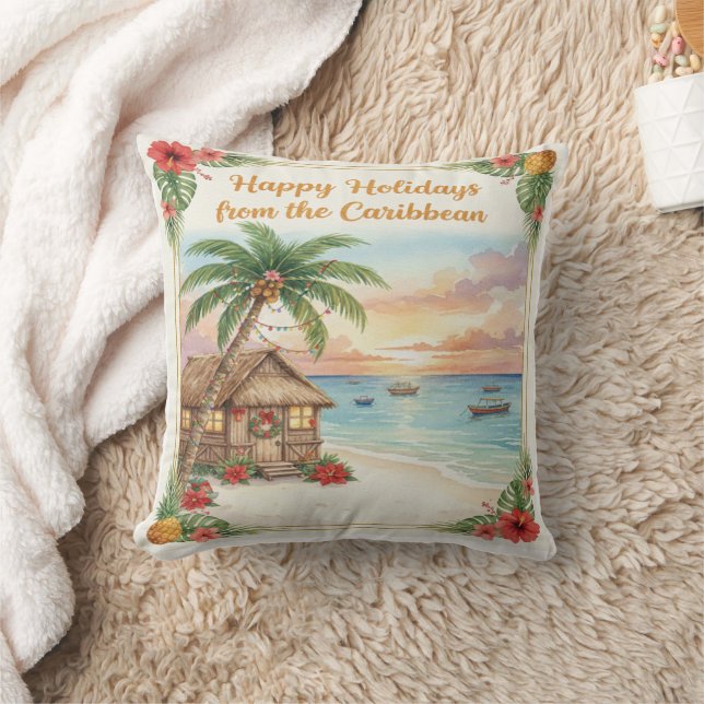 Coussin 'Happy Holidays from the Caribbean' Throw Pillow (Couverture)