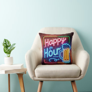 Coussin Happy Hour Sign On Brick