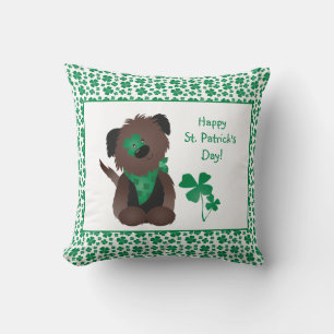 Coussin Happy Jour de la Saint Patrick Chien quatre feuill