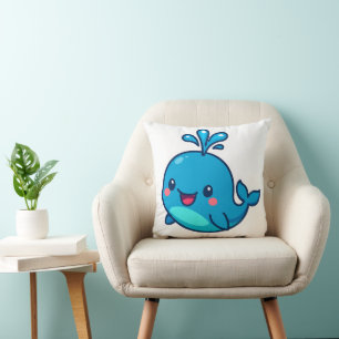Coussin Happy Kawaii Baleine Sticker - mignon ami Océan