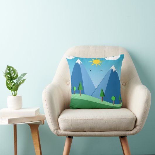 Coussin Happy Mountains and Trees Scene Throw Pillow (Chaise)