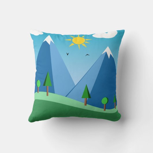 Coussin Happy Mountains and Trees Scene Throw Pillow (Verso)
