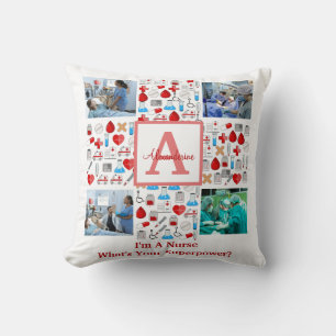 Coussin Happy Nurses Day 4 photo collage croix monogramme