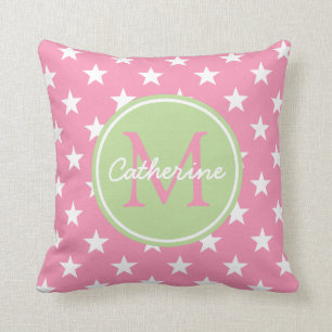 Coussin Happy Rose et Mint Green Stars Monogramme