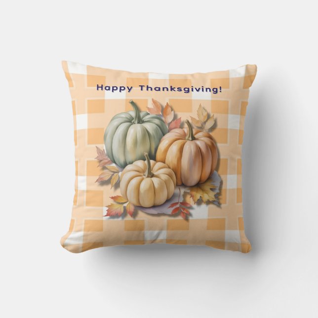 Coussin Happy Thanksgiving Pumpkins & Autumn Leaves (Recto)