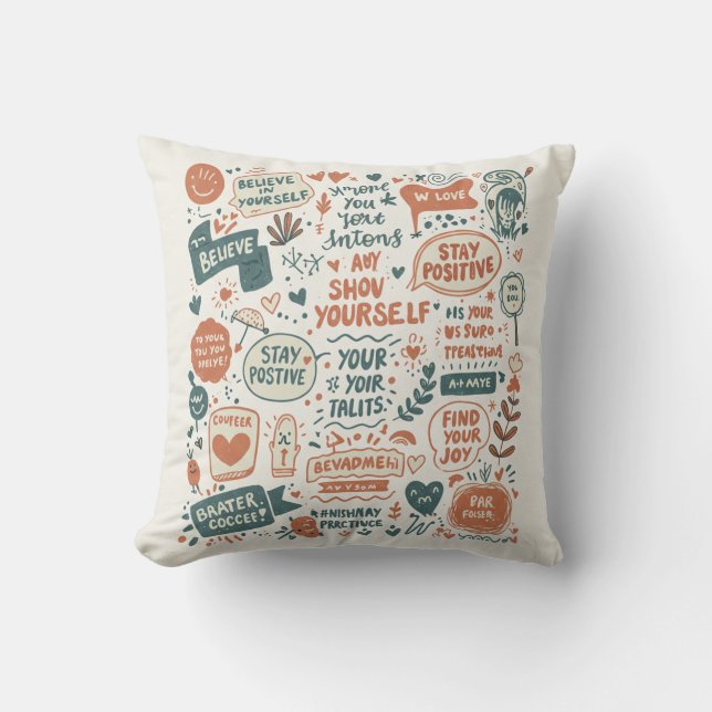 Coussin Happy Thoughts Doodle Art : Imprime avec (Recto)