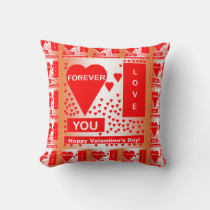 Coussin Happy Valentine's Day Text Forever Love Hearts Red
