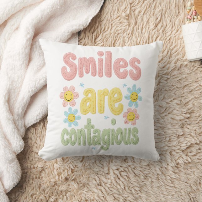 Coussin Happy Vibes Retro Smiles Are Contagious (Couverture)