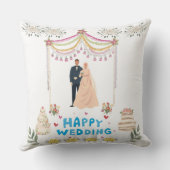 Coussin Happy Wedding Throw Pillow – White Background  (Verso)